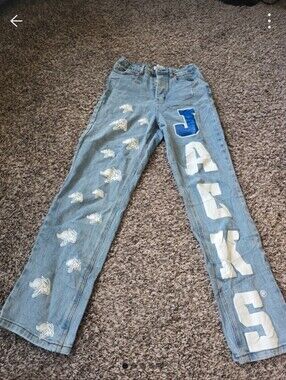 Legacy Light Blue Straight-Leg Jeans with White & Blue Graphics